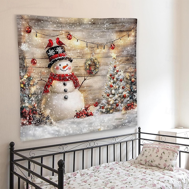 Christmas Tapestry Banners Blanket Snowman Winter Wonderland Cozy Party Living Room Dorm Shooting Backgrounds Yard Gift Home Decor2