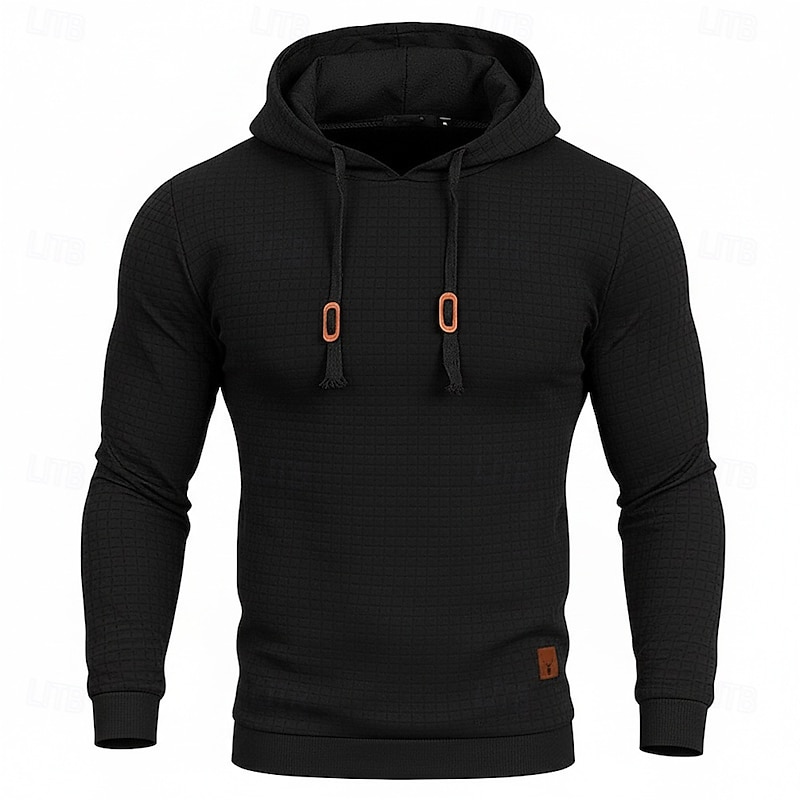 Men's Hoodie Waffle Hoodies Black White khaki Light Grey Dark Gray Solid Color Ribbed Textured Knit-texture Sports & Outdoor Casual Polyester Cool Winter Clothing Apparel Hoodies Sweatshirts  Long2