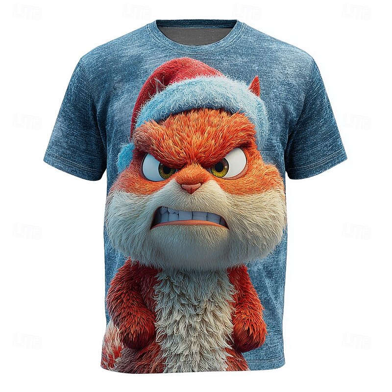 Christmas Men's Squirrel T Shirt Short Sleeve T shirt 3D Print Crew Neck Shirt Daily Designer Artistic Vacation Party Street Blue 1# Blue Gray All Seasons Clothing Apparel S M L XL XXL XXXL2
