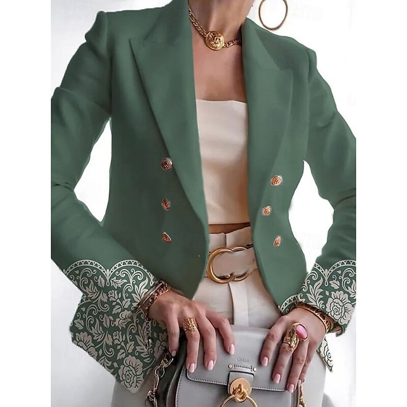 Women's Blazer Comfortable Breathable Print Casual Geometric Office Street Casual Daily Wear Open Front Regular Notch Lapel Regular Fit Long Sleeve Outerwear White Pink Blue Spring Fall3