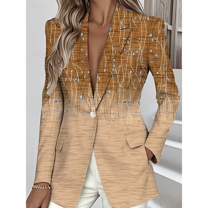 Women's Blazer Warm Pocket Buttons Daily Casual Geometric Formal Casual Regular Notch Lapel Regular Fit Long Sleeve Outerwear Blue Fuchsia Orange Spring Fall3
