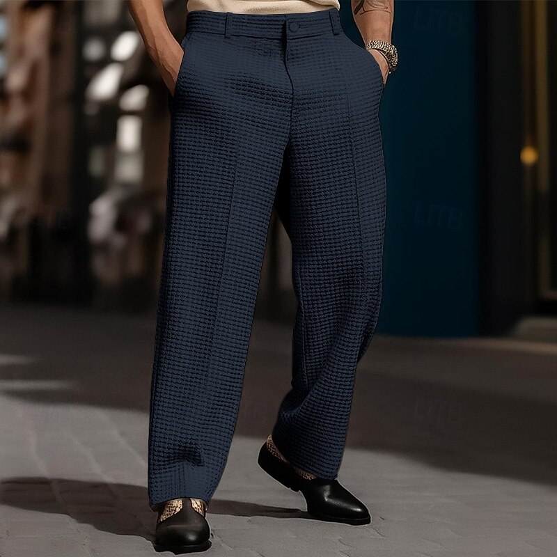 Men's Trousers Dress Pants Baggy Pants Waffle Pants Pocket Wide Leg Plain Breathable Full Length Outdoor Party Business Vacation Fashion Black White Inelastic2