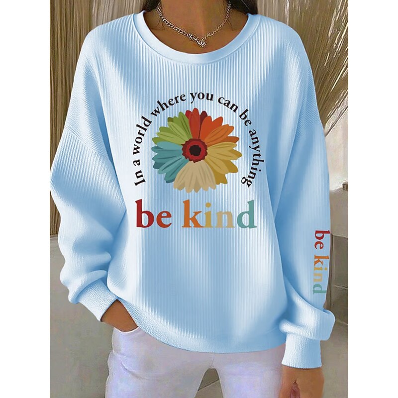 Women's Sweatshirts Graphic Letter Vintage Casual Long Sleeve Crew Neck Regular Tops Street Dailywear Casual Print White Yellow Pink Blue Spring Fall Winter
