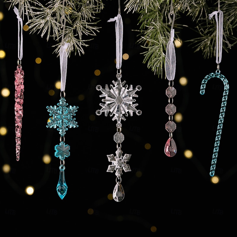 20pcs Christmas Crystal Hanging Ornaments, Transparent Acrylic Icicle and Snowflake Decorations for Xmas Tree, Holiday Home Decor3