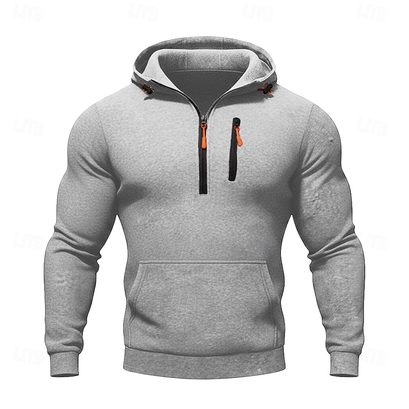 Men's Hoodie Quarter Zip Hoodie Black White Army Green Navy Blue Khaki Hooded Plain Pocket Half Zip Sports & Outdoor Daily Holiday Polyester Streetwear Basic Casual Spring Fall Clothing Apparel