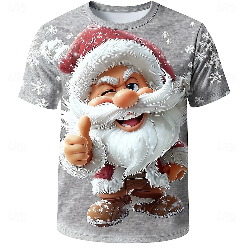 Christmas Men's Santa Claus T Shirt Short Sleeve T shirt 3D Print Crew Neck Shirt Daily Designer Artistic Vacation Party Street Black Blue Light Grey All Seasons Clothing Apparel S M L XL XXL XXXL2