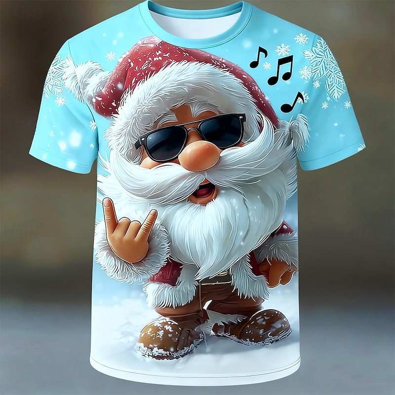 Christmas Men's Santa Claus T Shirt Short Sleeve T shirt 3D Print Crew Neck Shirt Daily Designer Artistic Vacation Party Street Light Blue Red Purple All Seasons Clothing Apparel S M L XL XXL XXXL2