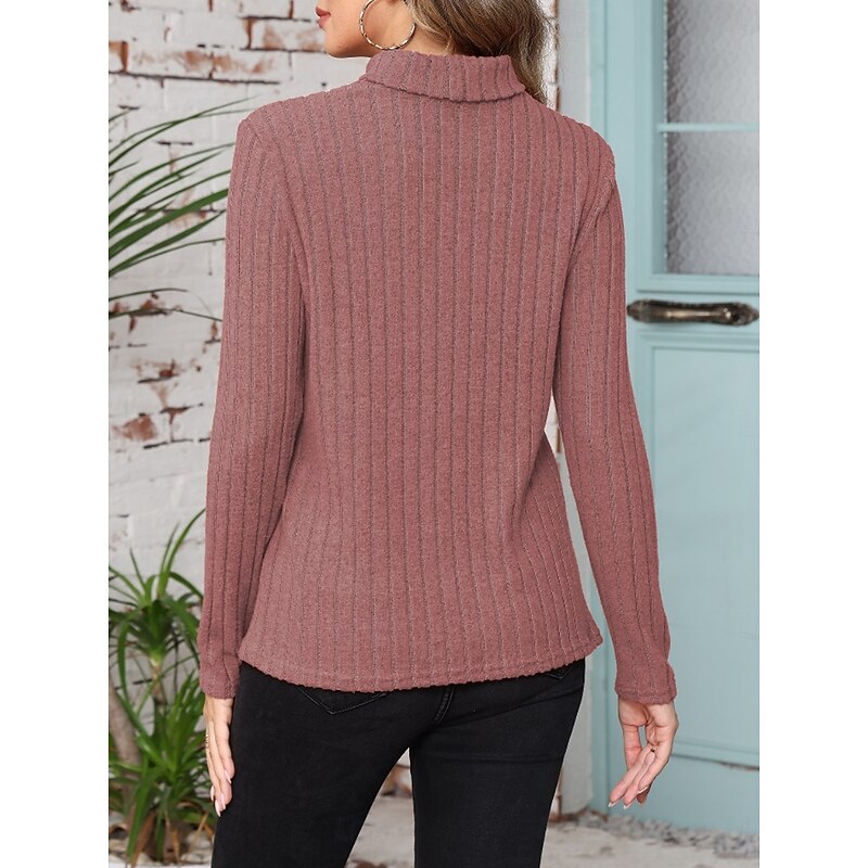 Women's Blouse Solid Color Stylish Casual Long Sleeve Turtleneck Regular Tops Daily Ruched Pink Wine Orange Green Khaki Spring Fall Winter4
