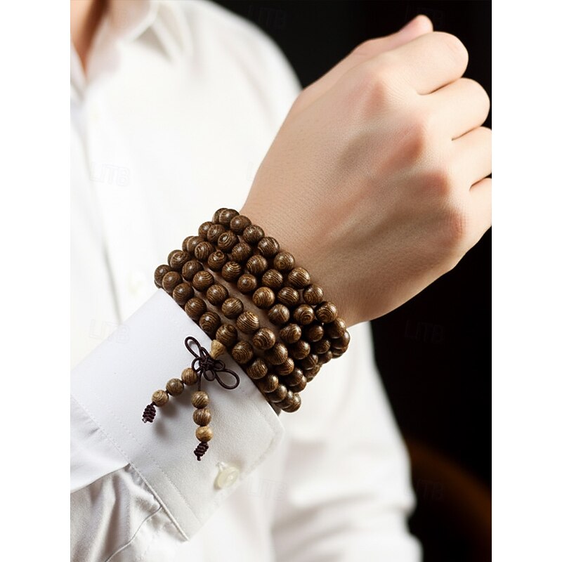Men's Wooden Bead Bracelet Multi-Layer Wrap, Vintage Prayer Mala Wristband, Multiple Colors Fashion Jewelry, Unique Christmas Gift for Daily Wear & Parties4