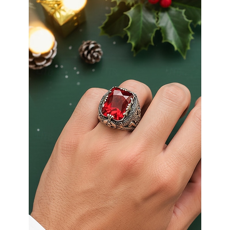 Men's Alloy Gemstone Ring, Vintage Gothic Statement Jewelry with Large Stone, Multiple Colors Fashion Accessory, Unique Christmas Gift for Parties & Daily Wear4