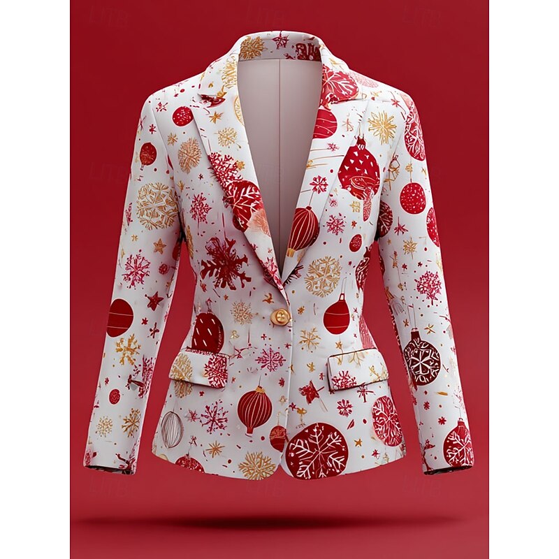Women's Blazer Windproof Comfortable Buttons Christmas Elegant Active Fashion Solid Color Formal Christmas Anniversary Single Breasted Regular Notch Lapel Loose Fit Long Sleeve Outerwear White Dark2