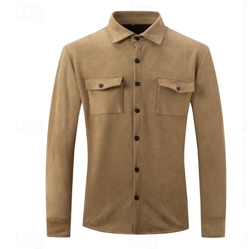 Men's Casual Shirt Button Up Shirt Cargo Shirt Dark Brown Navy Blue khaki Dark Gray Long Sleeve Solid / Plain Color Lapel Vacation Casual Pocket Clothing Apparel Fashion Casual WorkWear Comfortable