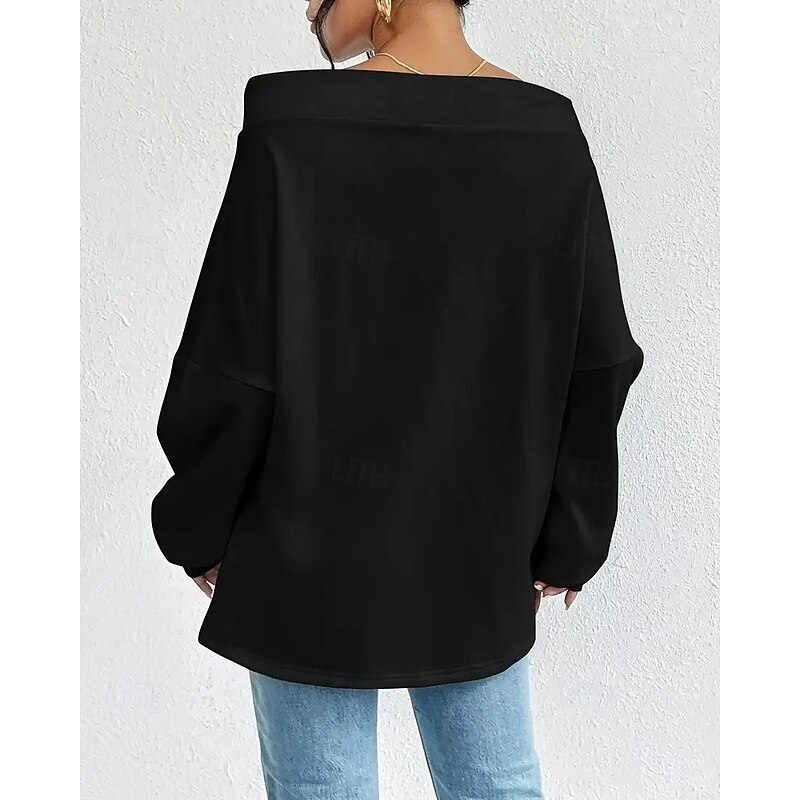 Women's Pullover Sweatshirts Plain Streetwear Casual Long Sleeve Off Shoulder Regular Tops Street Dailywear Casual Drawstring Black White Light Grey Spring Fall3