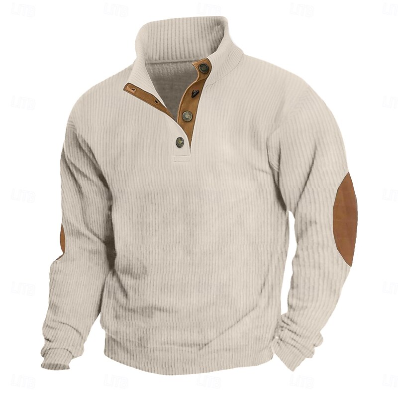 Men's Hoodie Sweatshirt Corduroy Pullover Hoodie Sweatshirt Pullover Black Army Green Navy Blue Gray Standing Collar Plain Patchwork Sports & Outdoor Casual Daily Streetwear Cool Sportswear Fall3