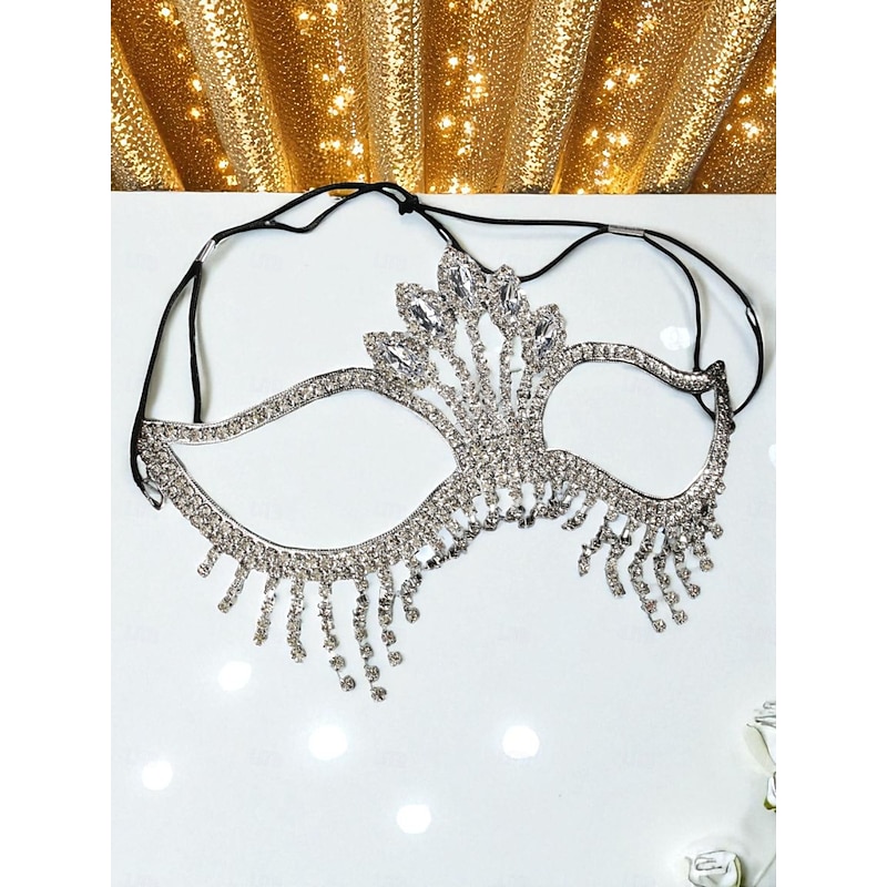 Women's Rhinestone Masquerade Mask, Elegant Crystal Eye Mask with Dangling Fringe for Costume Ball, Prom & Party Events4