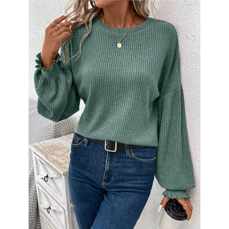 Women's Blouse Solid Color Stylish Casual Long Sleeve Crew Neck Regular Tops Daily Ruched Black Army Green Brown Green Khaki Spring Fall Winter4