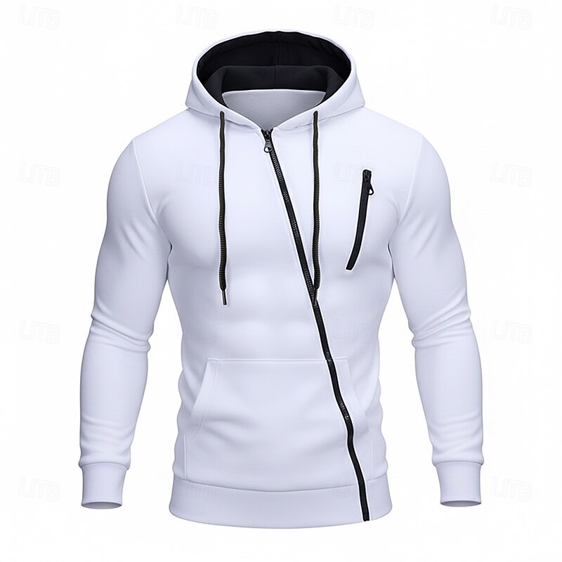 Men's Zip Up Hoodies Black White Gray Hooded Plain Sports & Outdoor Daily Sports Hot Stamping Sportswear Basic Casual Spring & Summer Clothing Apparel Hoodies Sweatshirts  Long Sleeve