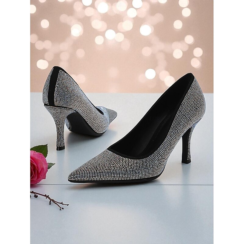 Women's Rhinestone Pointed Toe High Heel Pumps, Sparkly Stiletto Party Shoes for Nightlife & Cocktail Events4