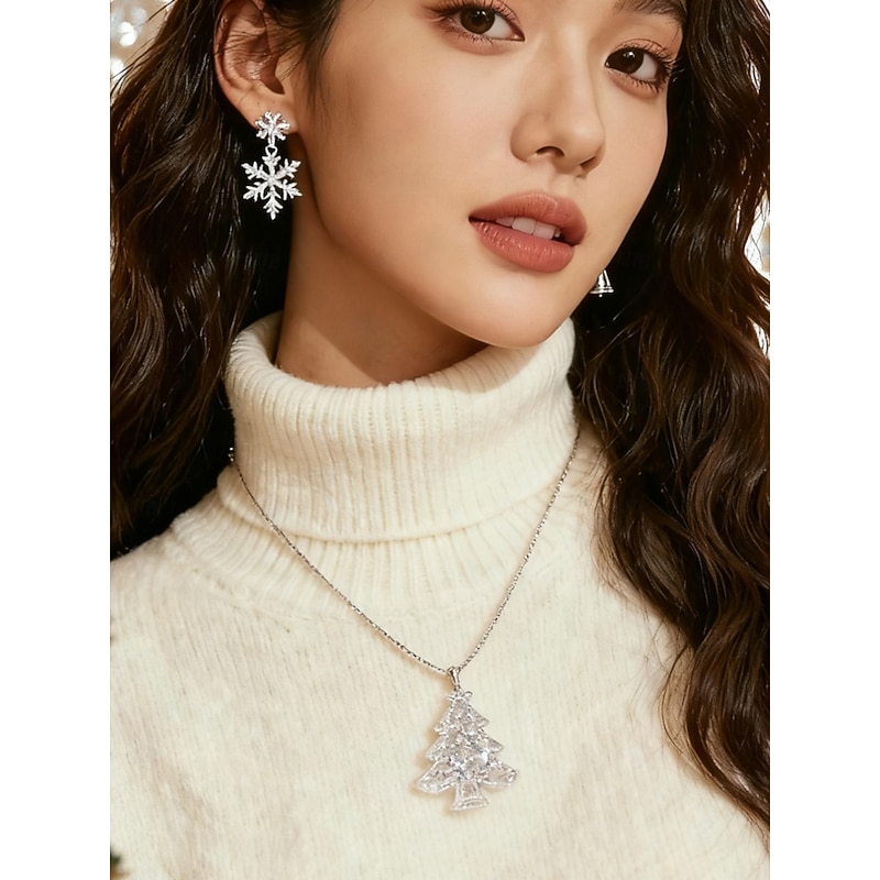 Women's Red Gemstone Snowflake Drop Earrings, Elegant Winter Dangle Jewelry for Christmas Party & Holiday Outfits3