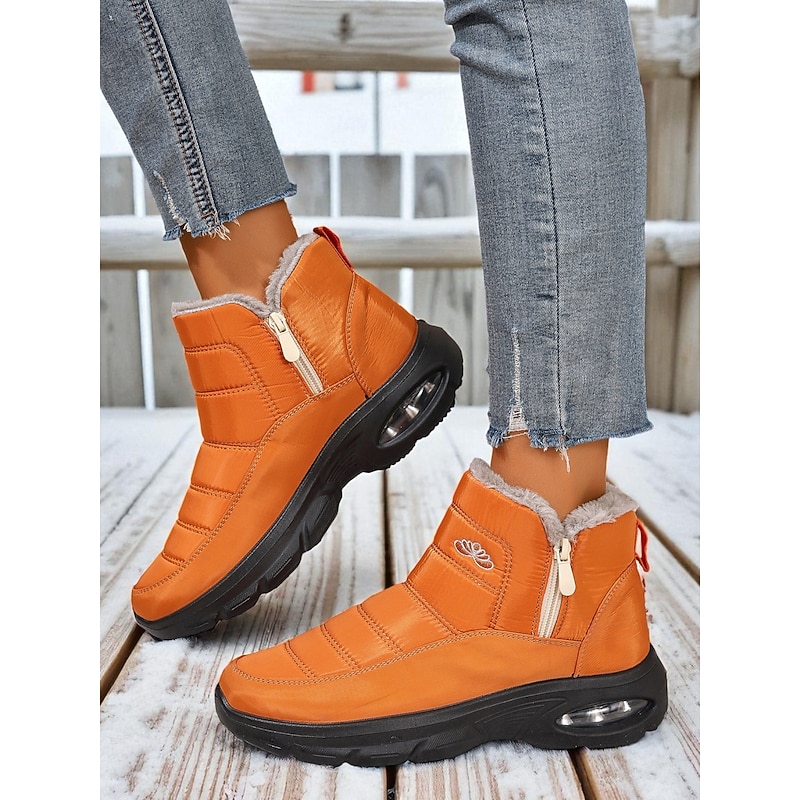 Women's Orange Waterproof Winter Snow Boots – Warm Fur-Lined Ankle Boots for Outdoor, Hiking and Cold Weather