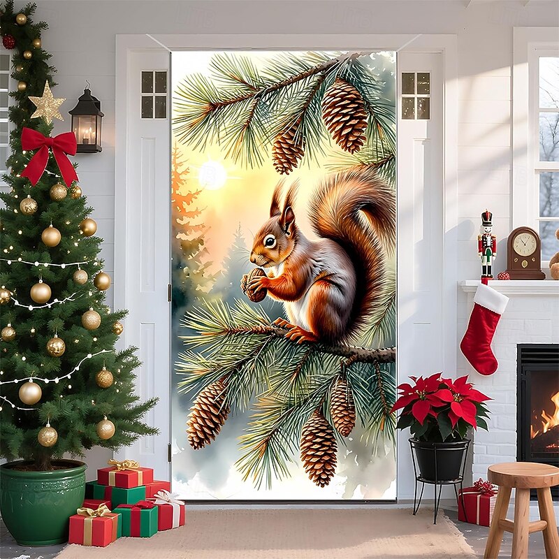 Christmas Posters Door Cover Outdoor Banners Squirrel Cute 3D Party Dorm Teens Room College Dorm Guys Man Cave Frat Bedroom Shooting Backgrounds Home Decor2