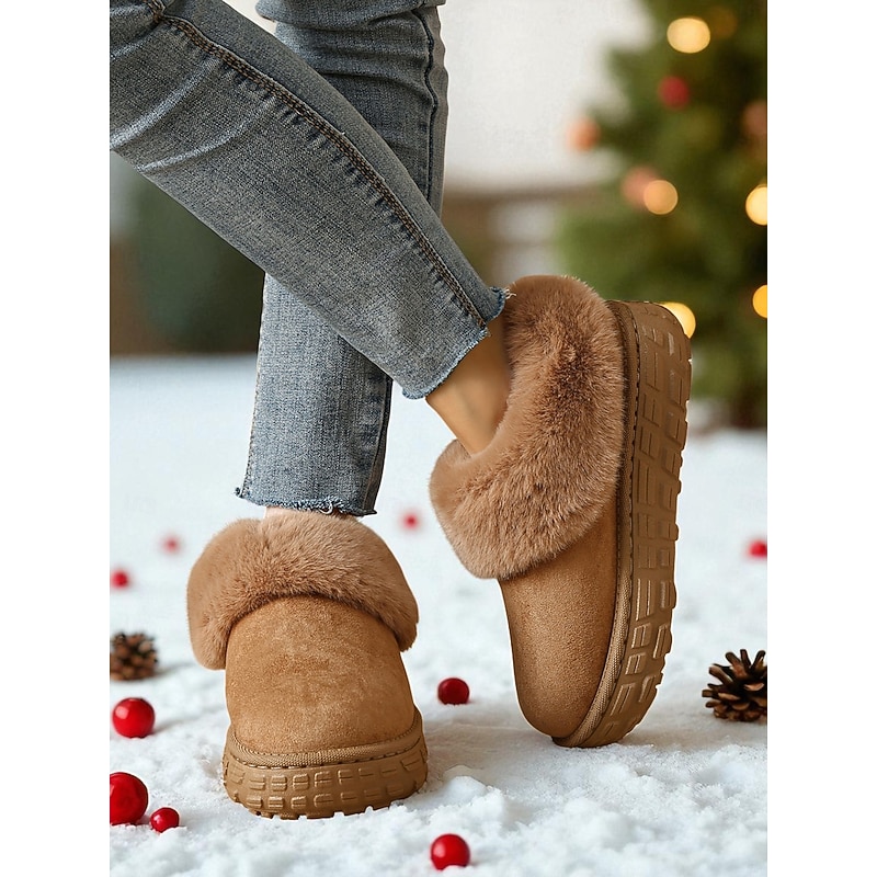Women's Faux Fur Lined Winter Boots with Non-Slip Sole, Cozy Warm Outdoor Booties for Cold Weather Outdoor Wear