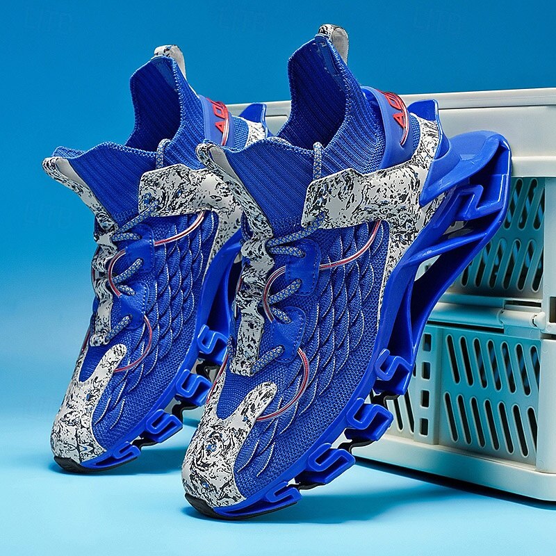 Men's Blue Futuristic Running Sneakers with Mesh Upper and Shock-Absorbing Sole, Lightweight Athletic Shoes for Sports, Gym and Streetwear Fashion3