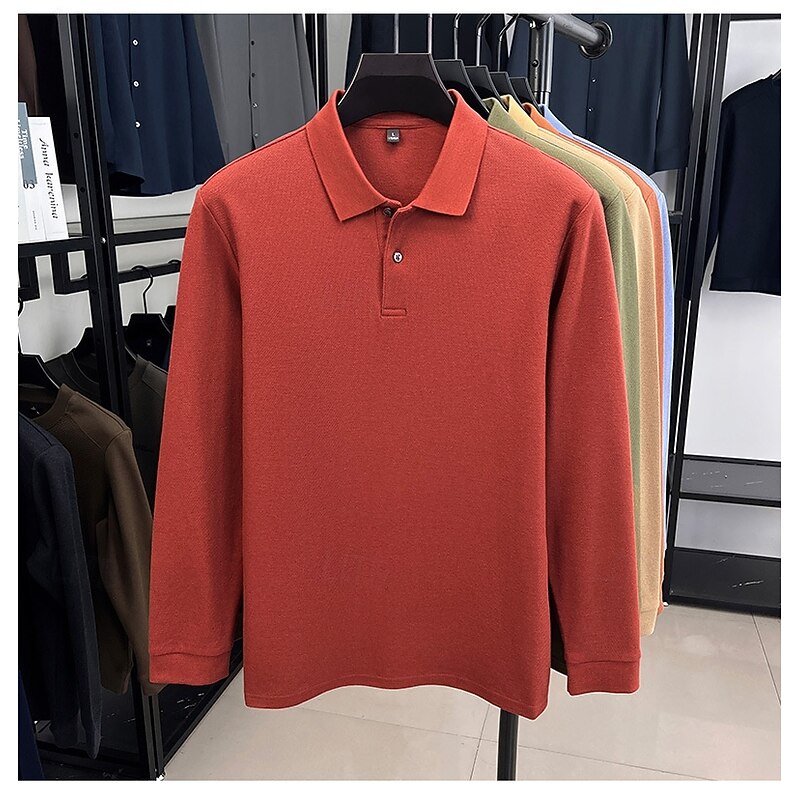 Men's Waffle Polo Shirts Polo Shirts Casual Sports Lapel Long Sleeve Fashion Basic Color Block Textured Patchwork Color Block Fall Winter Spring &  Fall Regular Fit White Burgundy Navy Blue Orange4