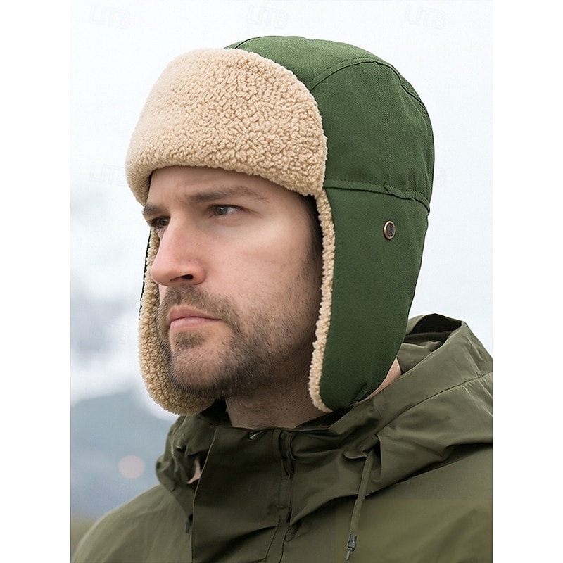 Men's Winter Trapper Hat with Ear Flaps, Warm Sherpa Lined Aviator Cap, Outdoor Windproof Hunting & Skiing Snow Hat