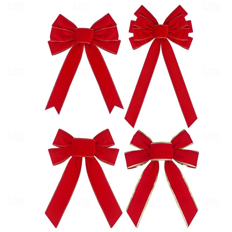 Christmas Tree Hanging Ornaments Red Wreath Bows Velvet Red Bows Hand Tied Easy Hanging Christmas Ornaments Holiday Gifts Deco Glitter Bow Front Door Pendant Decor Christmas Party New Year Decorations
