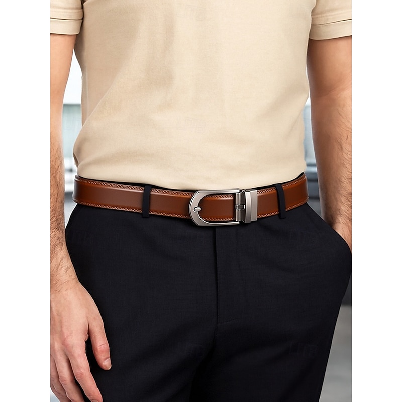 Men's Genuine Leather Belt with Automatic Buckle, Classic Business Casual Dress Waistband, Stylish Gift for Christmas, Work & Daily Wear3