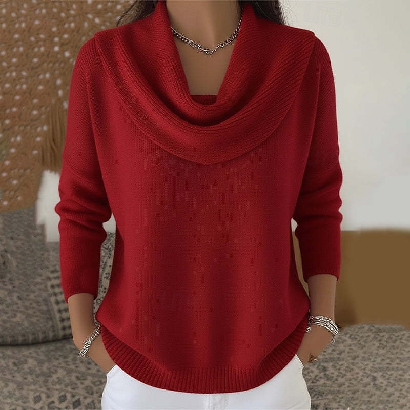 Women's Blouse Solid Color Elegant Stylish Basic Long Sleeve Cowl Neck Regular Tops Daily Ruched Black Red Brown Green Spring Fall Winter