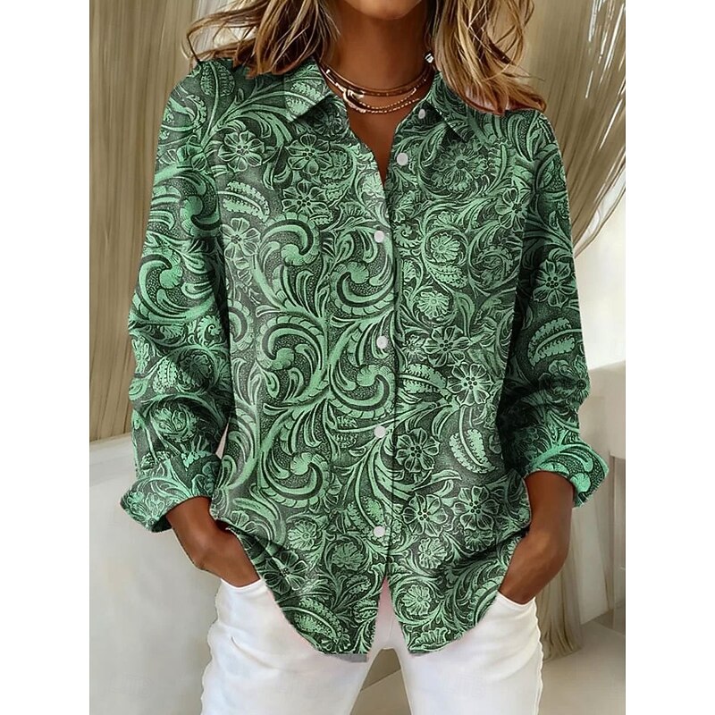 Women's Shirt Blouse Floral Graphic Elegant Vintage Tropical Long Sleeve Shirt Collar Regular Tops Work Print Blue Green Khaki Spring Fall Winter2