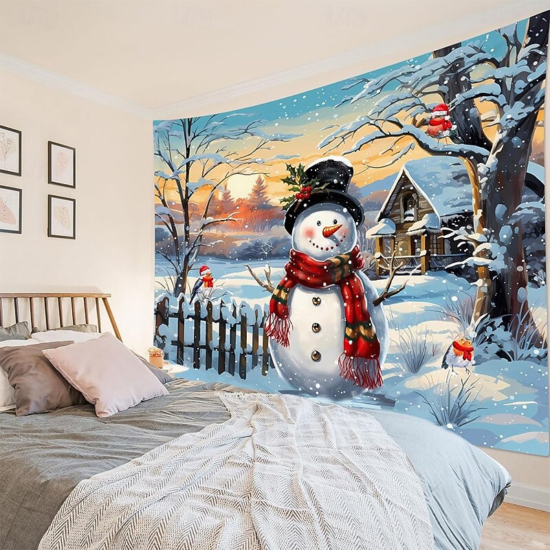 Christmas Tapestry Banners Blanket Snowman Winter Wonderland 3D Cozy Party Living Room Dorm Shooting Backgrounds Yard Gift Home Decor3