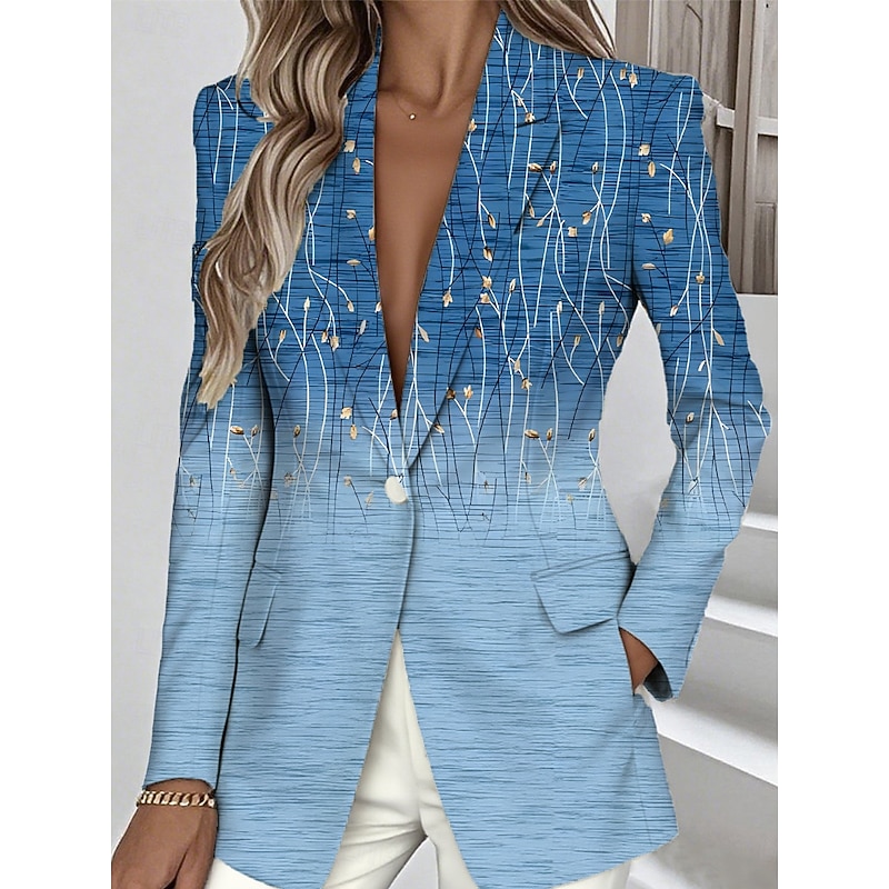 Women's Blazer Warm Pocket Buttons Daily Casual Geometric Formal Casual Regular Notch Lapel Regular Fit Long Sleeve Outerwear Blue Fuchsia Orange Spring Fall