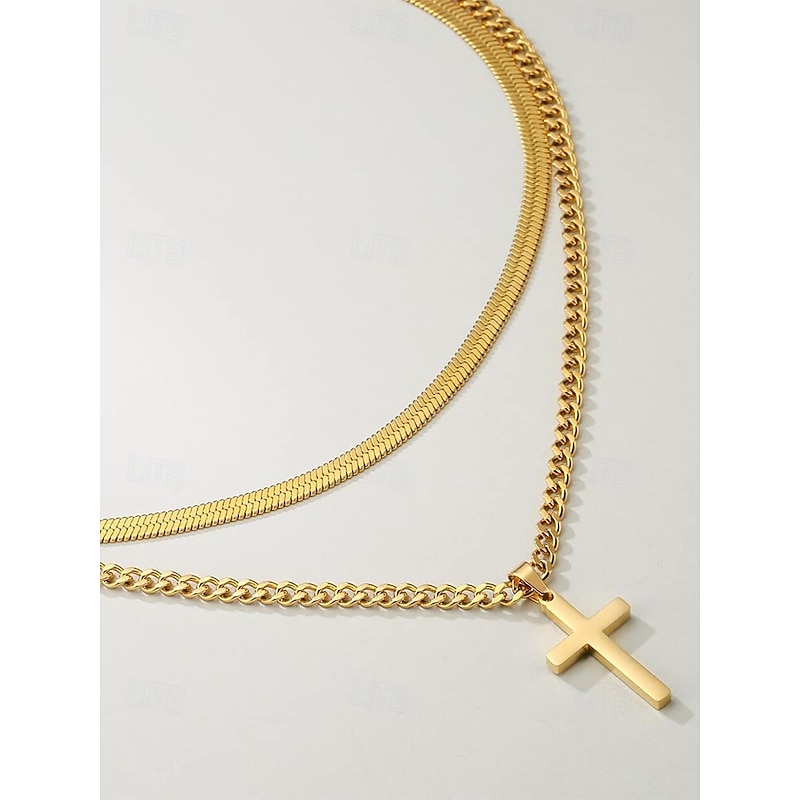 Men's Stainless Steel Cross Pendant Necklace, Durable Fashion Chain Jewelry, Stylish Christian Gift for Christmas, Party & Daily Wear3