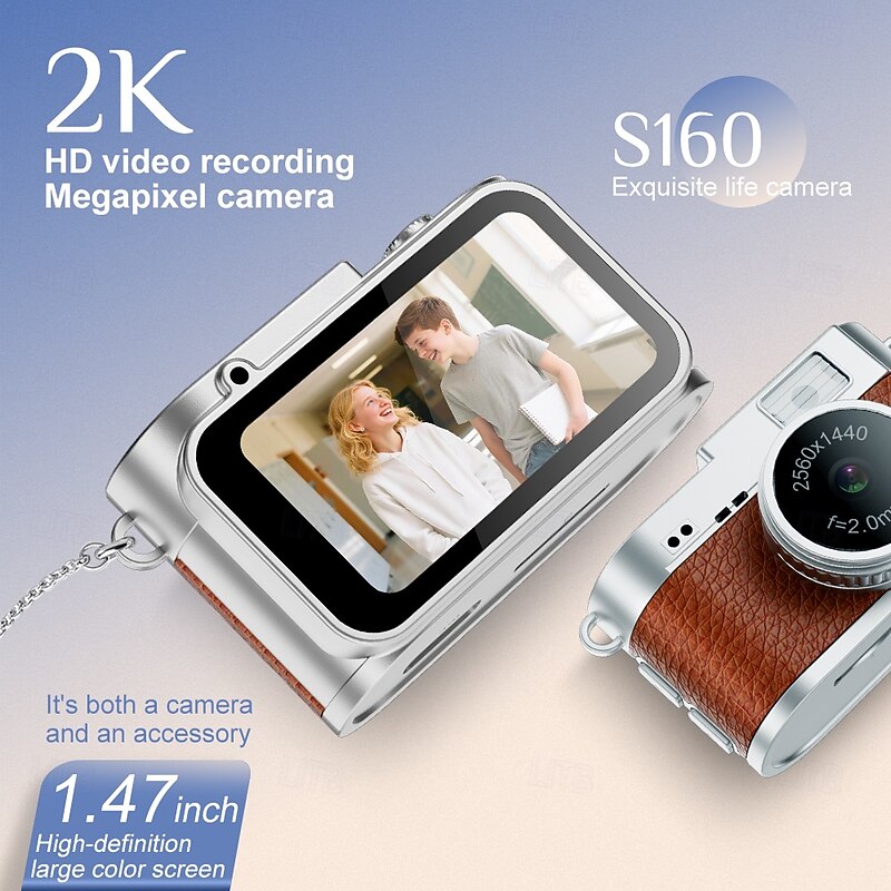 HD 2K Full-Screen Mini Thumb-Sized Digital Camera for Students Portable Photo and Video Camera with 1.47in IPS Screen2
