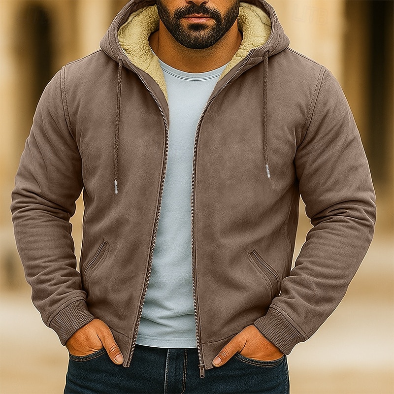 Men's Hoodie Full Zip Hoodie Fleece Hoodie Fleece lined Hoodie Brown Green Khaki Gray Hooded Plain Patchwork Sports & Outdoor Casual Daily Streetwear Cool Sportswear Fall Winter Clothing Apparel3