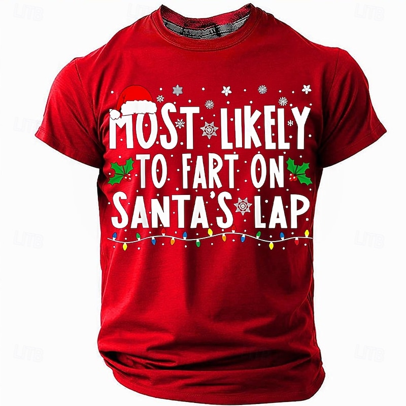Christmas 'Fart on Santa's Lap' Funny Men's Short Sleeve Crewneck T-Shirt, Ugly Xmas Party Graphic Tee, Gag Gift for Husband or Buddy