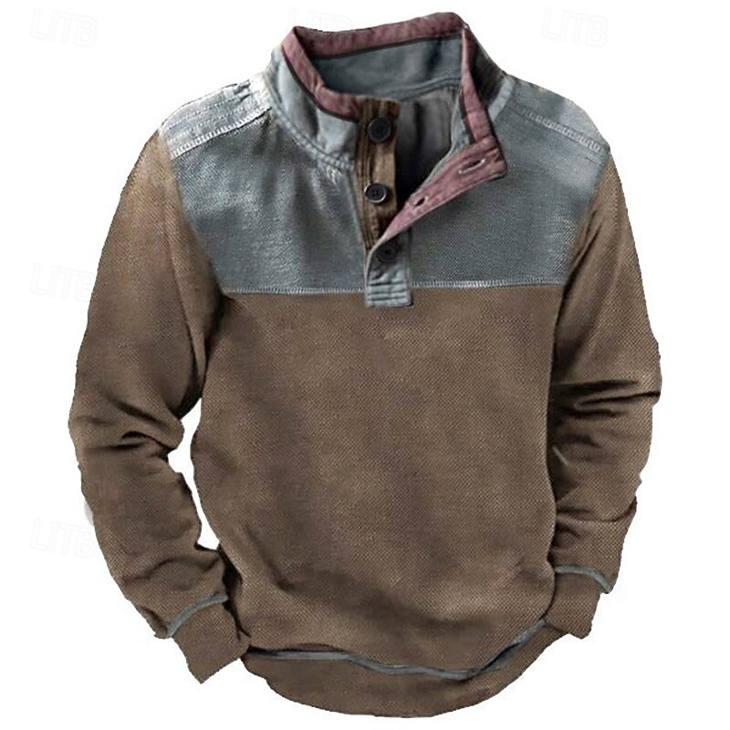 Men's Sweatshirt Pullover Hoodie Sweatshirt Pullover Button Up Hoodie Army Green Standing Collar Plain Patchwork Sports & Outdoor Casual Daily Streetwear Cool Sportswear Spring &  Fall Clothing