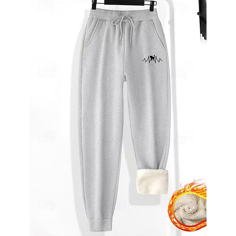 Women's Sweatpants Vacation Vintage Ethnic Style Full Length High Waist Heart Drawstring Pocket Fleece Thermal Warm Windproof Comfy Micro-elastic Formal Vacation Street Pink Gray Winter Regular Fit2