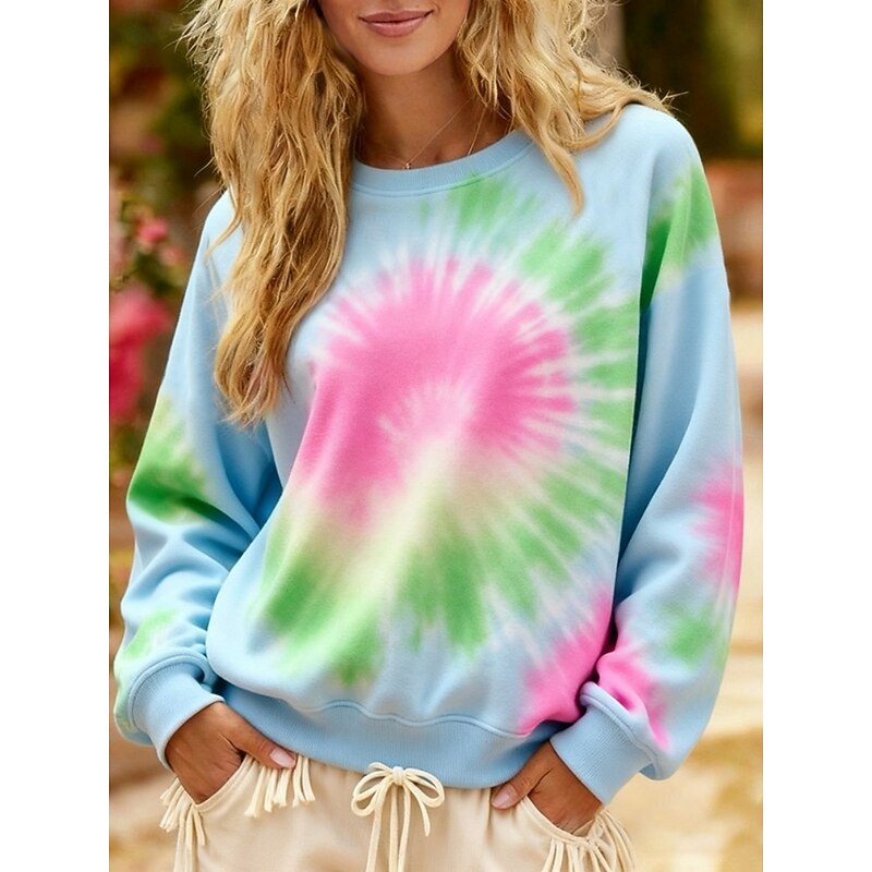Women's Pullover Sweatshirts Tie Dye Fashion Streetwear Classic Long Sleeve Round Neck Regular Tops Dailywear Casual Print Blue Purple Spring Fall
