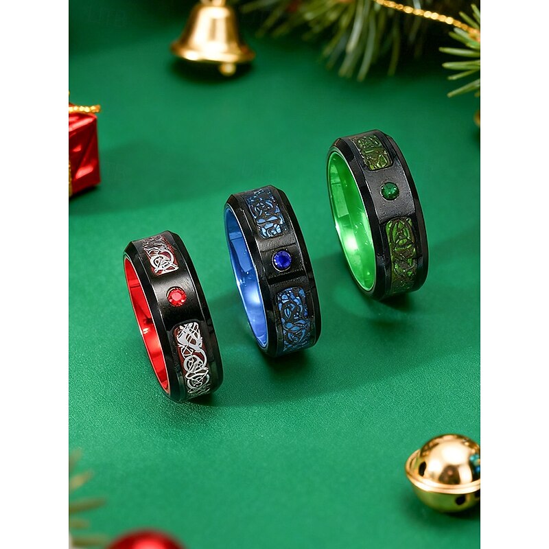 Men's Stainless Steel Celtic Pattern Ring, Stylish Multicolor Band Jewelry with Inlaid Stone, Durable Fashion Accessory, Unique Christmas Gift for Parties & Everyday Wear2