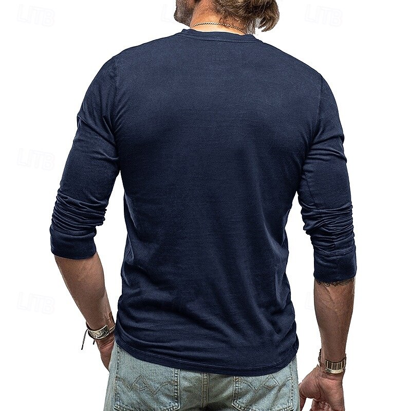 Men's Henley Shirt Tee Henley Top Long Sleeve Solid Color Plain Solid Vintage Fashion Designer Color Block Buttons Henley Outdoor Casual Daily Summer Spring All Seasons Dark Brown Wine Navy Blue4