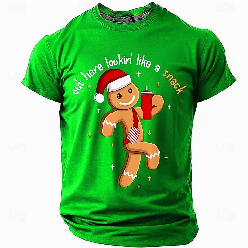 Christmas 'Lookin Like a Snack' Funny Men's Short Sleeve Crewneck T-Shirt, Gingerbread Cookie Humor Tee, Gag Gift for Husband or Buddy2