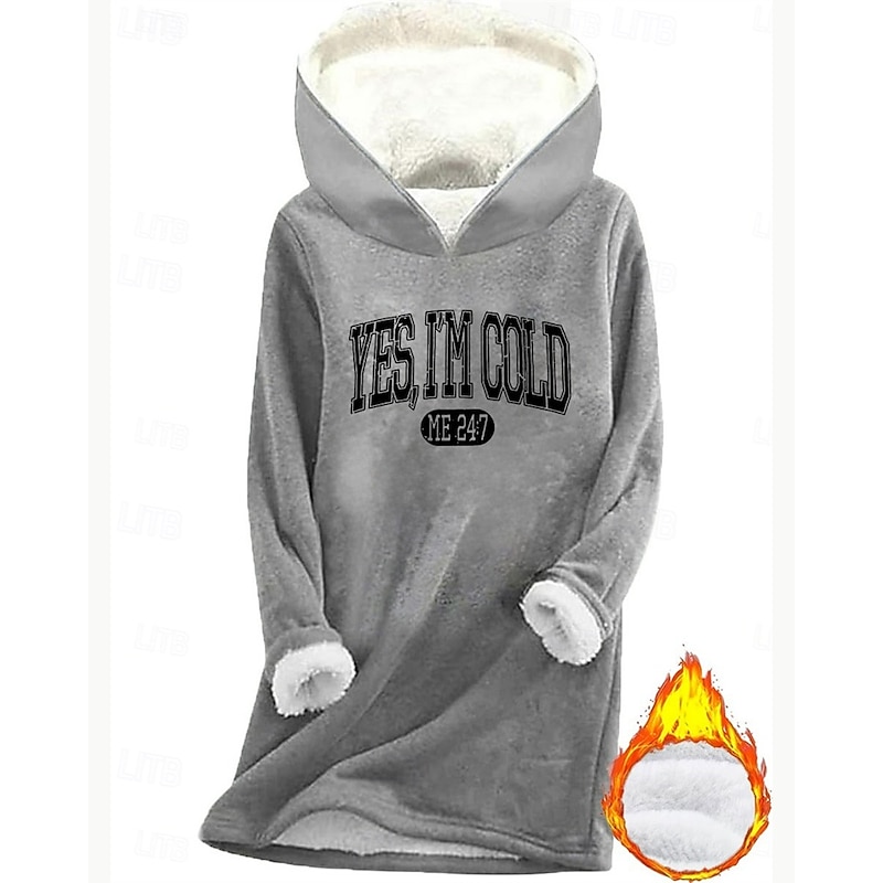 Women's Pullover Hoodie Sweatshirt Graphic Letter Warm Casual Sherpa Fleece Long Sleeve Hooded Long Tops Street Dailywear Casual Print Fleece Lined Dark Pink Blue Gray Fall Winter2