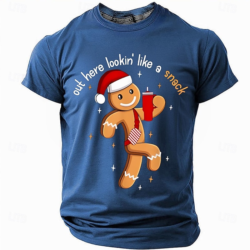 Christmas 'Lookin Like a Snack' Funny Men's Short Sleeve Crewneck T-Shirt, Gingerbread Cookie Humor Tee, Gag Gift for Husband or Buddy