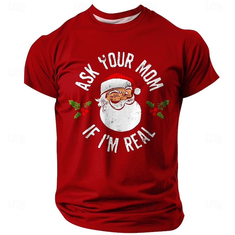 Christmas Men's Santa Claus Funny T Shirt Short Sleeve T shirt 3D Print Crew Neck Shirt Daily Designer Artistic Vacation Party Street Black Red Blue All Seasons Clothing Apparel S M L XL XXL XXXL