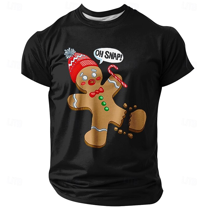 Christmas Men's Gingerbread Funny Slang T Shirt Short Sleeve T shirt 3D Print Crew Neck Shirt Daily Designer Artistic Vacation Party Street Black Red Blue All Seasons Clothing Apparel S M L XL XXL4