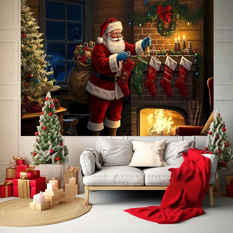 Christmas Tapestry Banners Blanket Santa Claus Cozy Party Living Room Dorm Shooting Backgrounds Yard Gift Home Decor4
